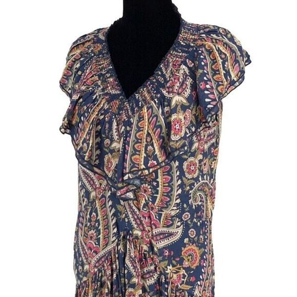 Sonmer Womens Paisley Ruffled Smocked Neck Maxi Dress Multicolor Size Medium NWT - Picture 6 of 12